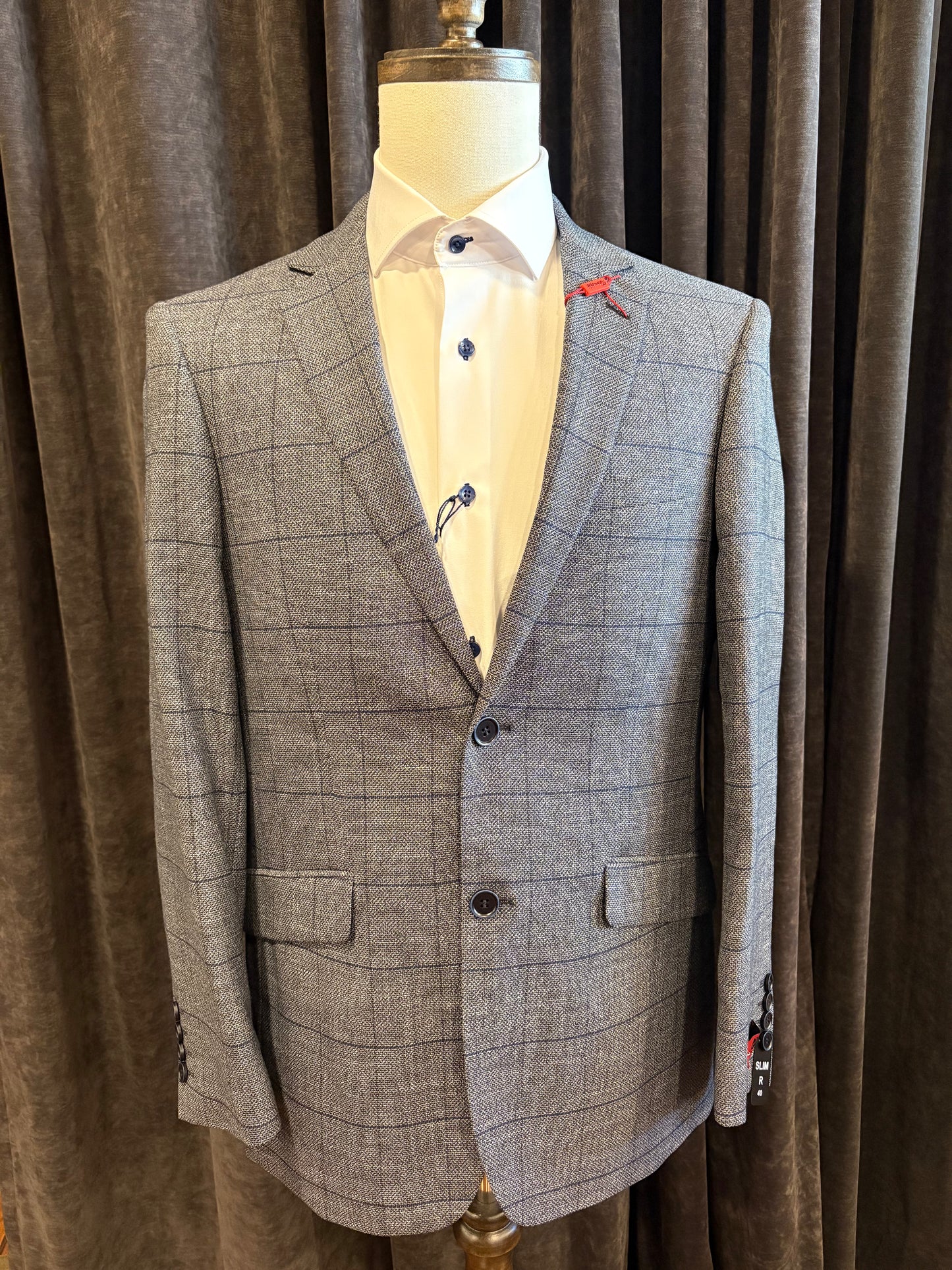 Charcoal Gray with Navy Windowpane Sport Coat