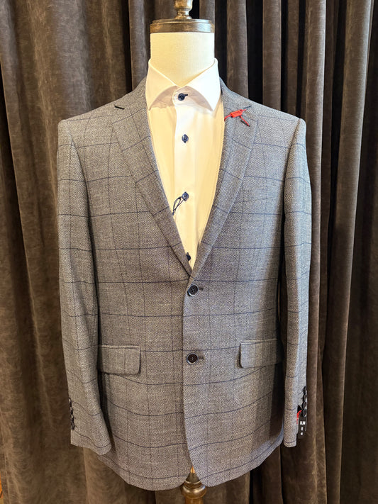 Charcoal Gray with Navy Windowpane Sport Coat