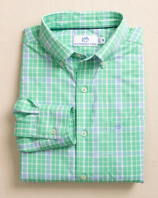 Beckenham Plaid Long Sleeve Sport Shirt - Jade Green
